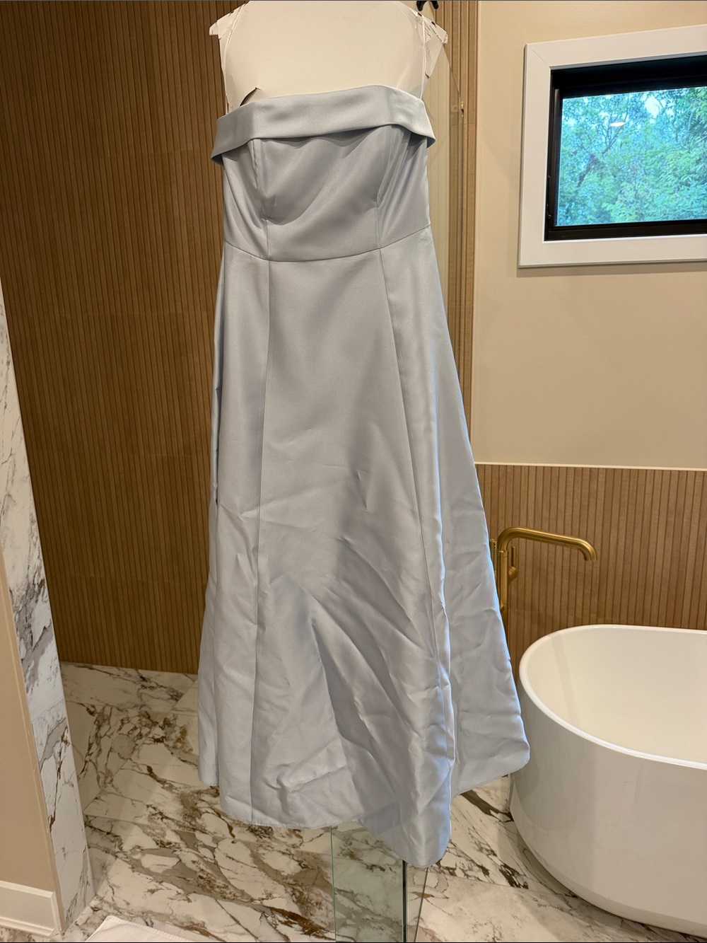 Off-Shoulder Light Blue A-Line Skirt bridesmaid dress